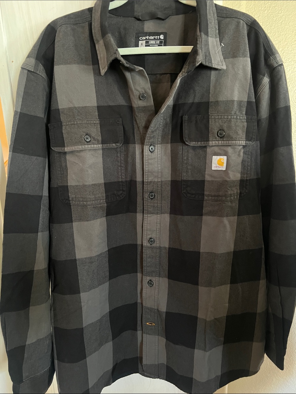 Carhartt Black & Gray Plaid button-down Shirt Jacket sz XL